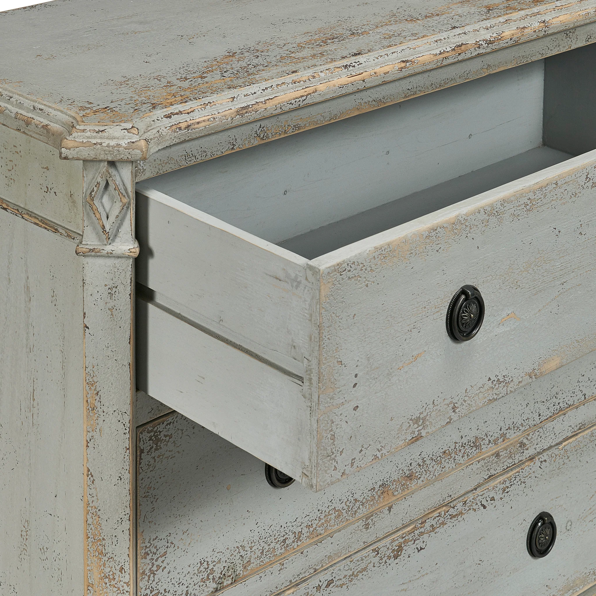 Antique French Gray Linen Chest - Image 3