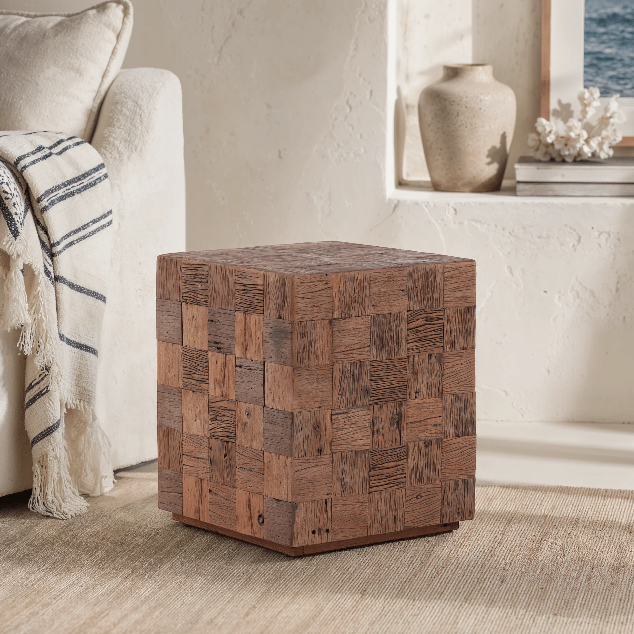 Bhavnagar Reclaimed Wood Cube Table