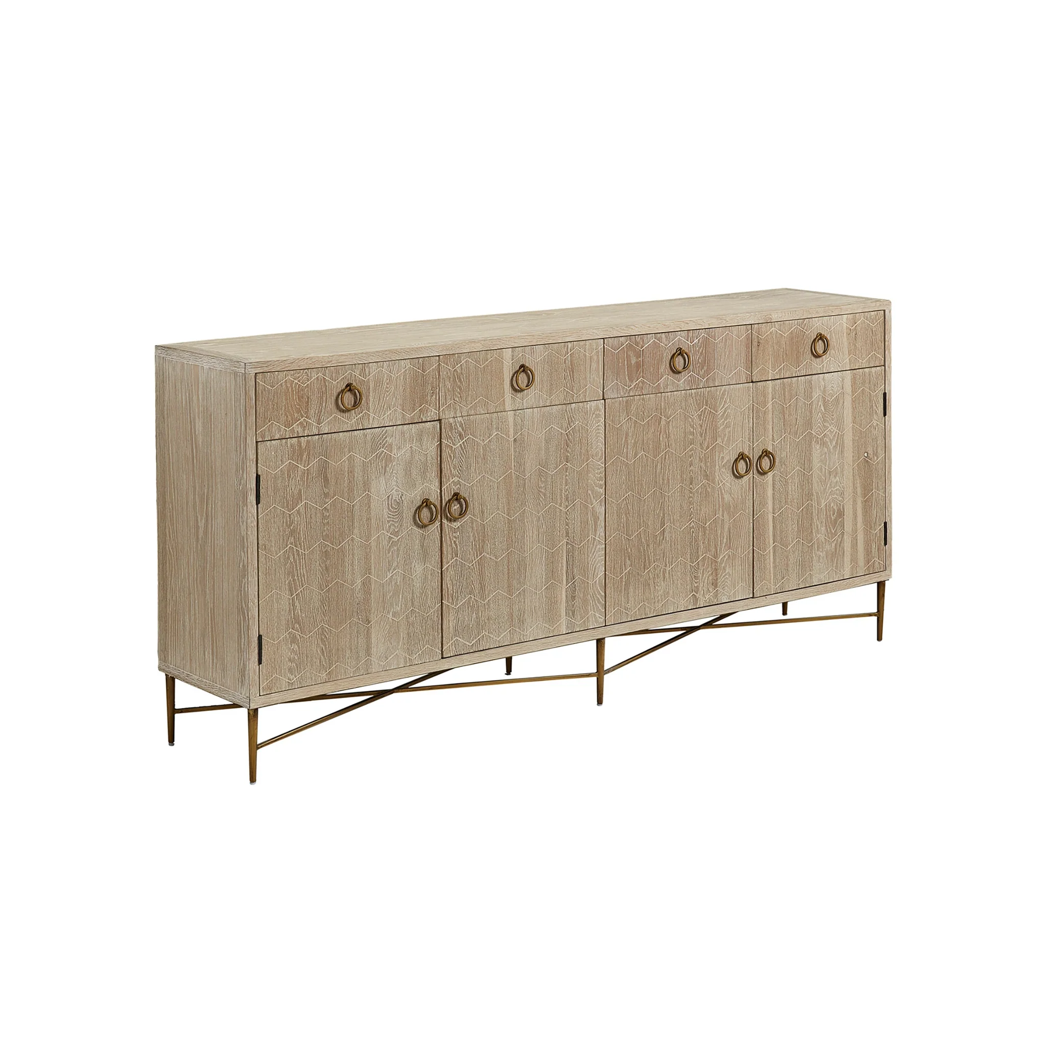 Carved Chevron Oak Sideboard