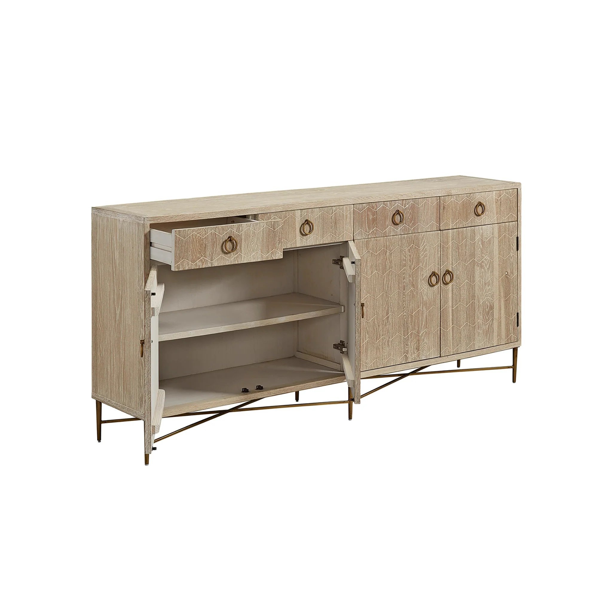 Carved Chevron Oak Sideboard - Image 3