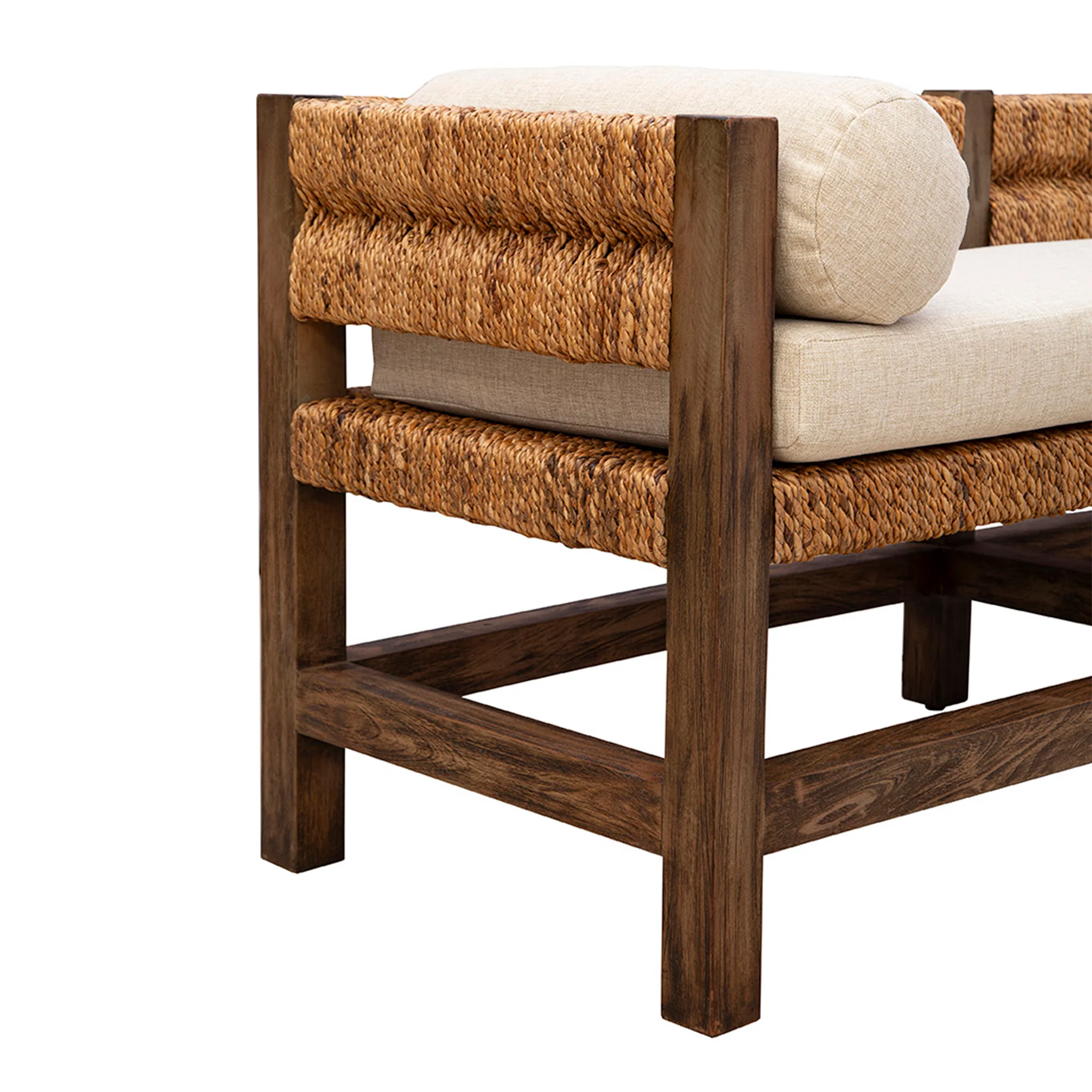 Cotswold Woven Seagrass Bench (with Back) - Image 10