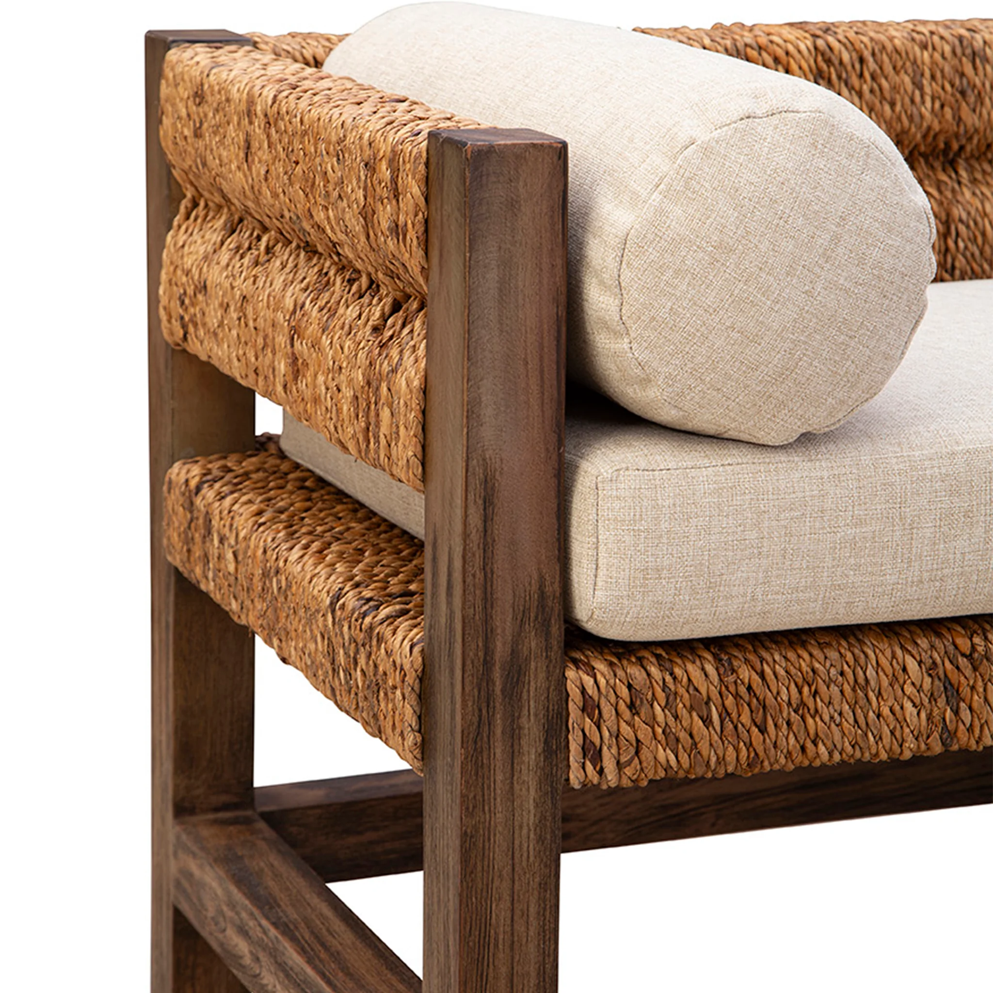 Cotswold Woven Seagrass Bench (with Back) - Image 11