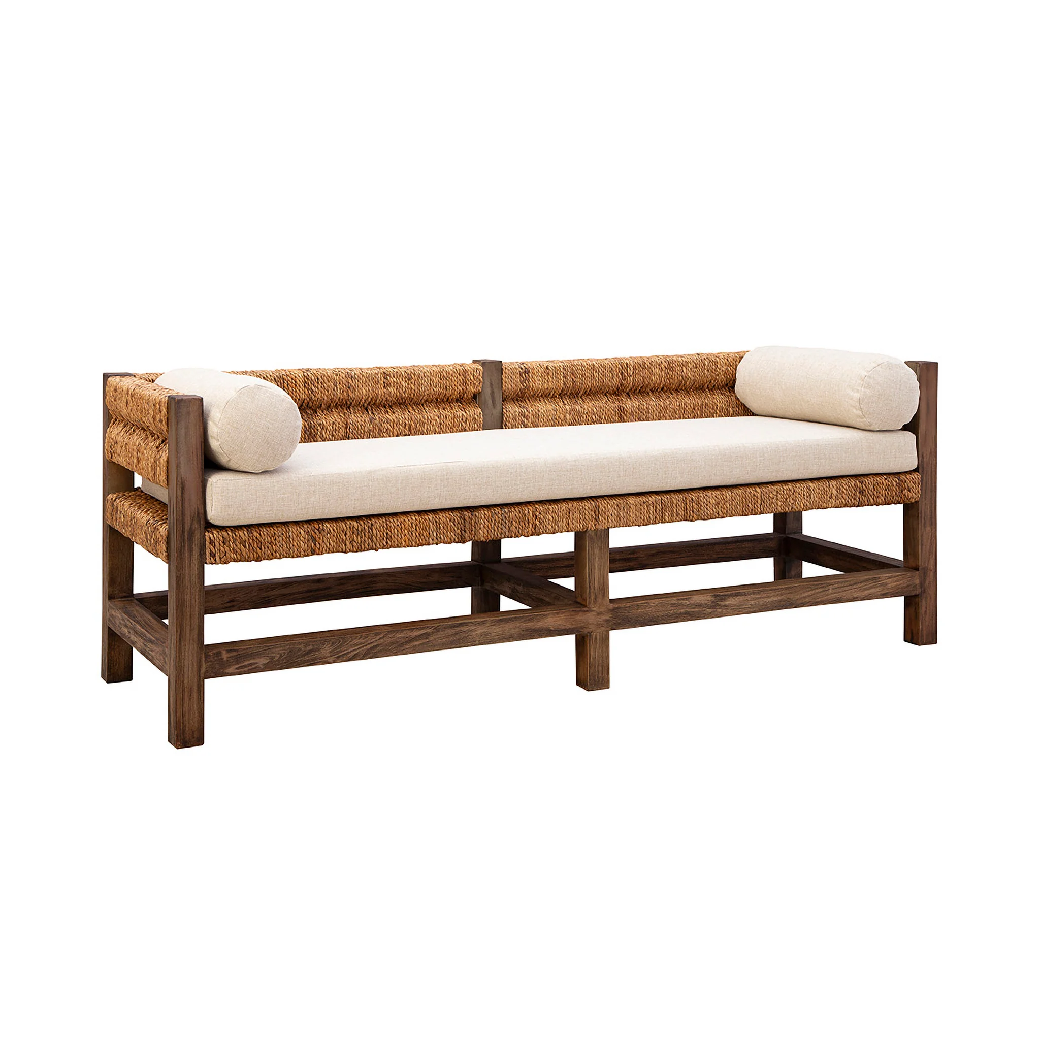 Cotswold Woven Seagrass Bench (with Back) - Image 2