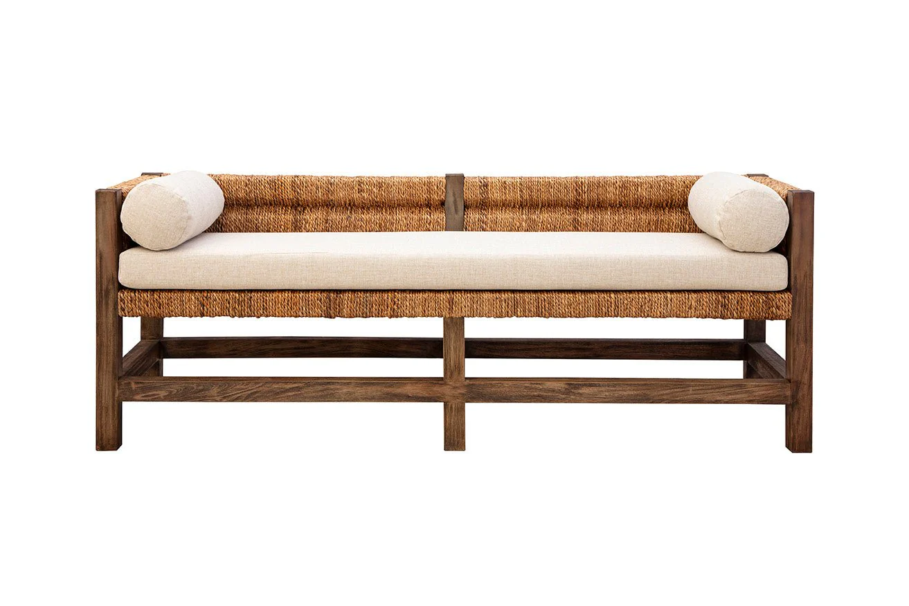Cotswold Woven Seagrass Bench (with Back) - Image 3