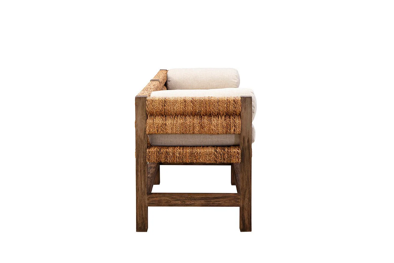 Cotswold Woven Seagrass Bench (with Back) - Image 4