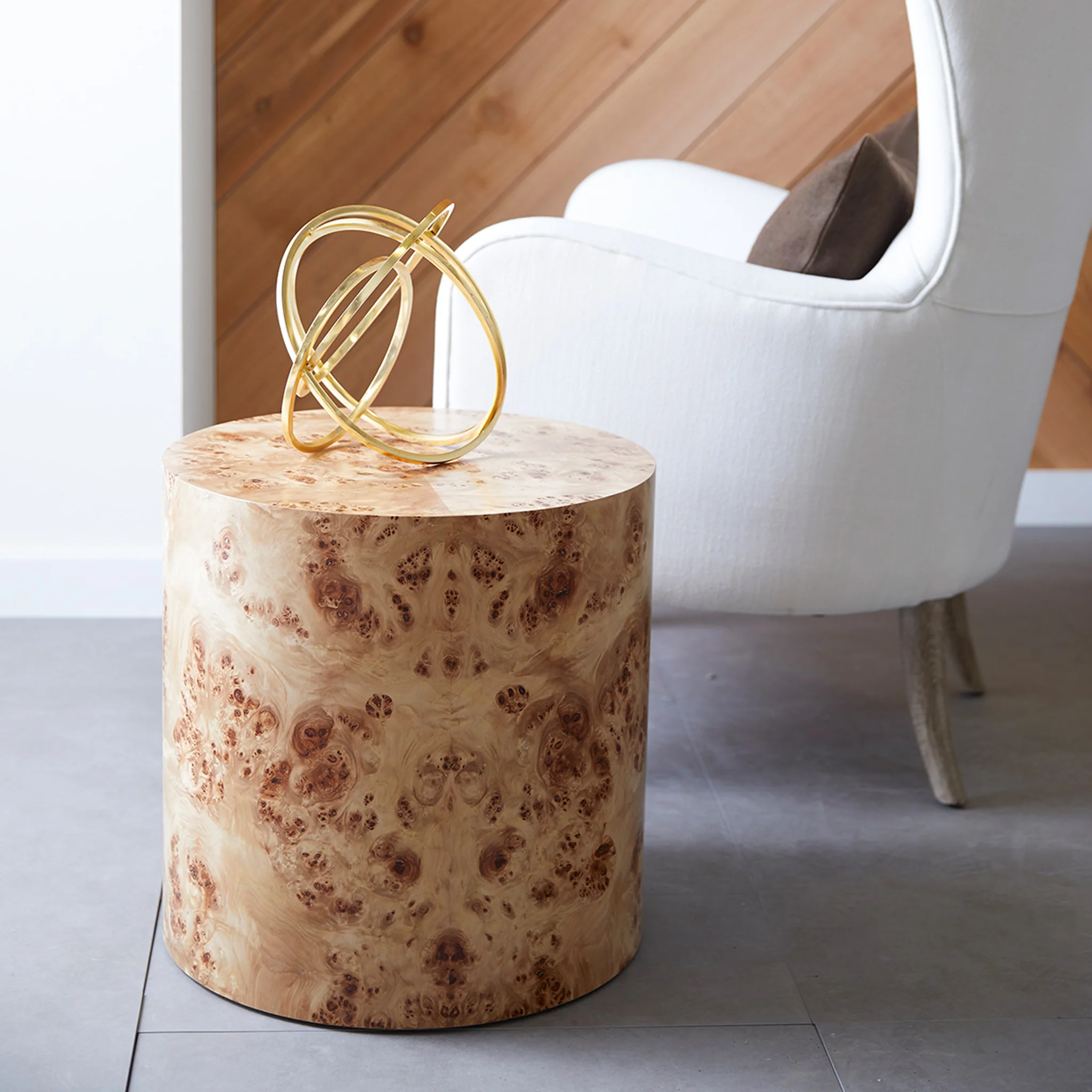 Cylinder Burl Wood Side Table