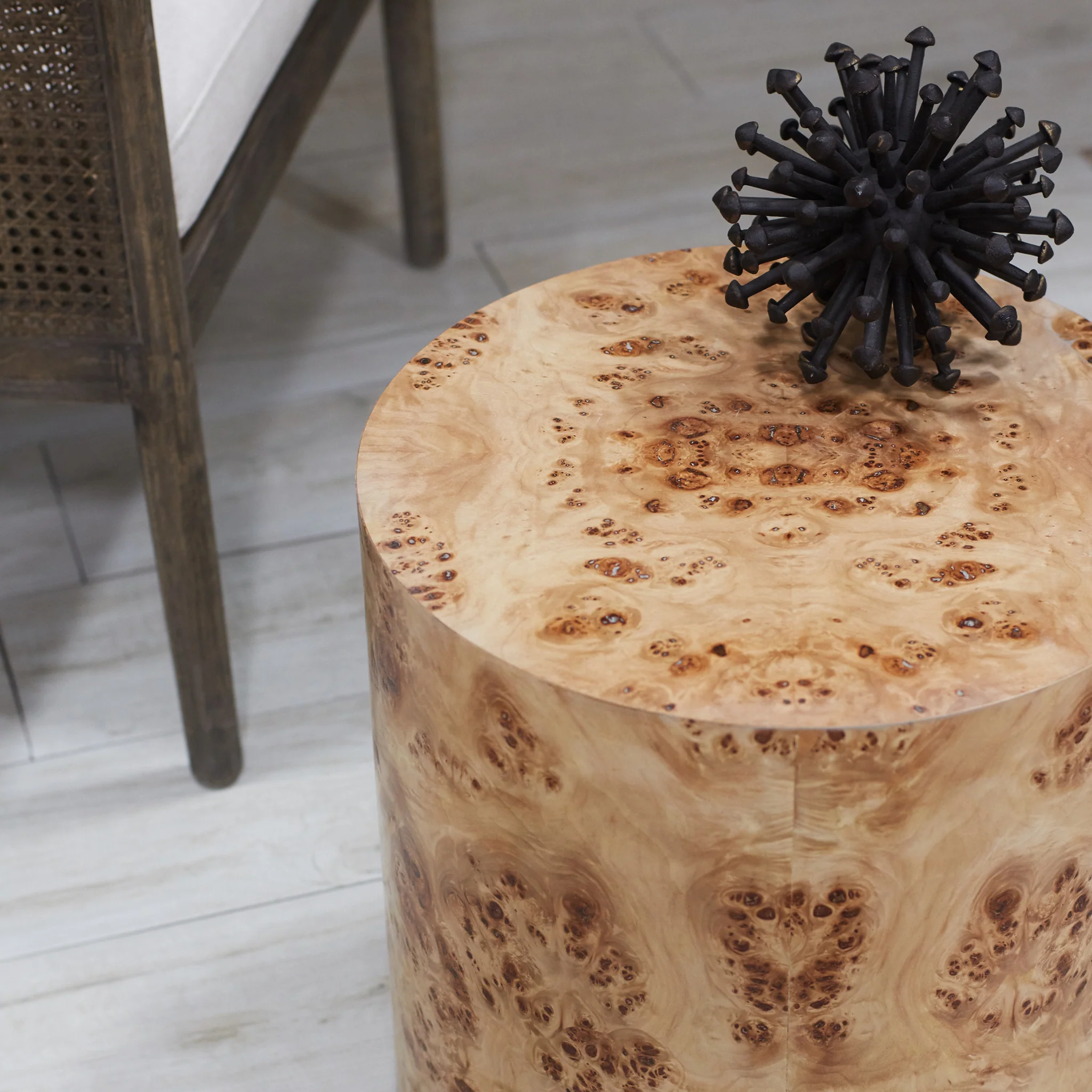Cylinder Burl Wood Side Table - Image 4