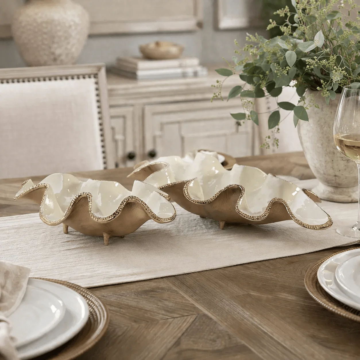Elaria Sculpted Metal Wave Bowls