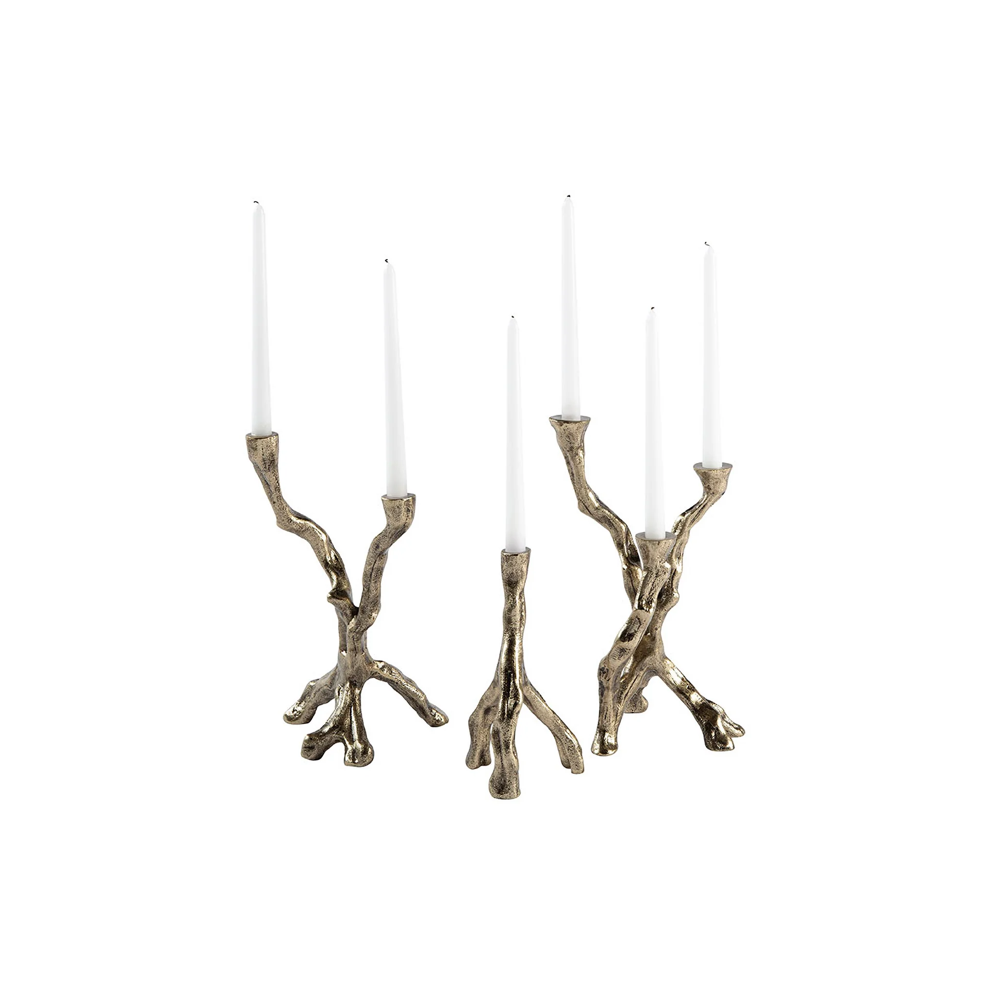 Ferentino Branch Brass Candelabra, Set of 3