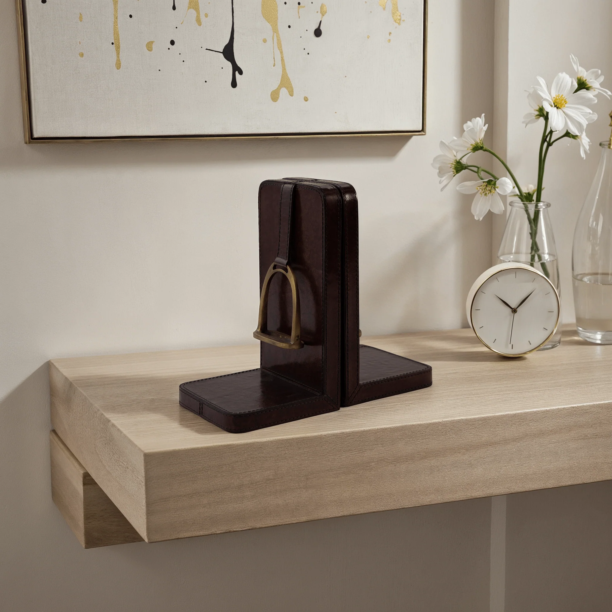 Halden Leather Stirrup Bookends - Image 2