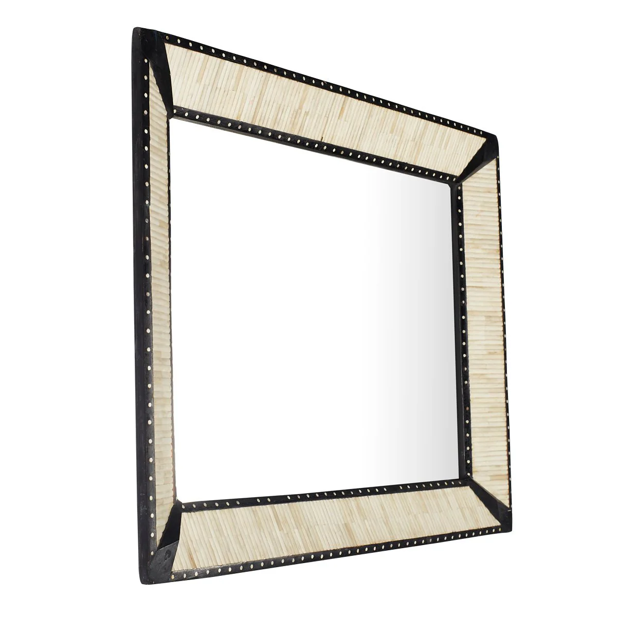 Hand-Carved Bone and Wood Mirror - Image 4