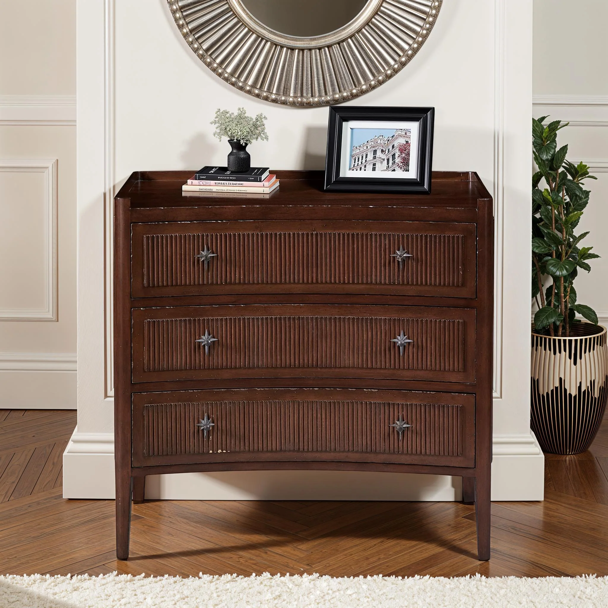 Mahogany Fluted Chest with Star Pulls - Image 9