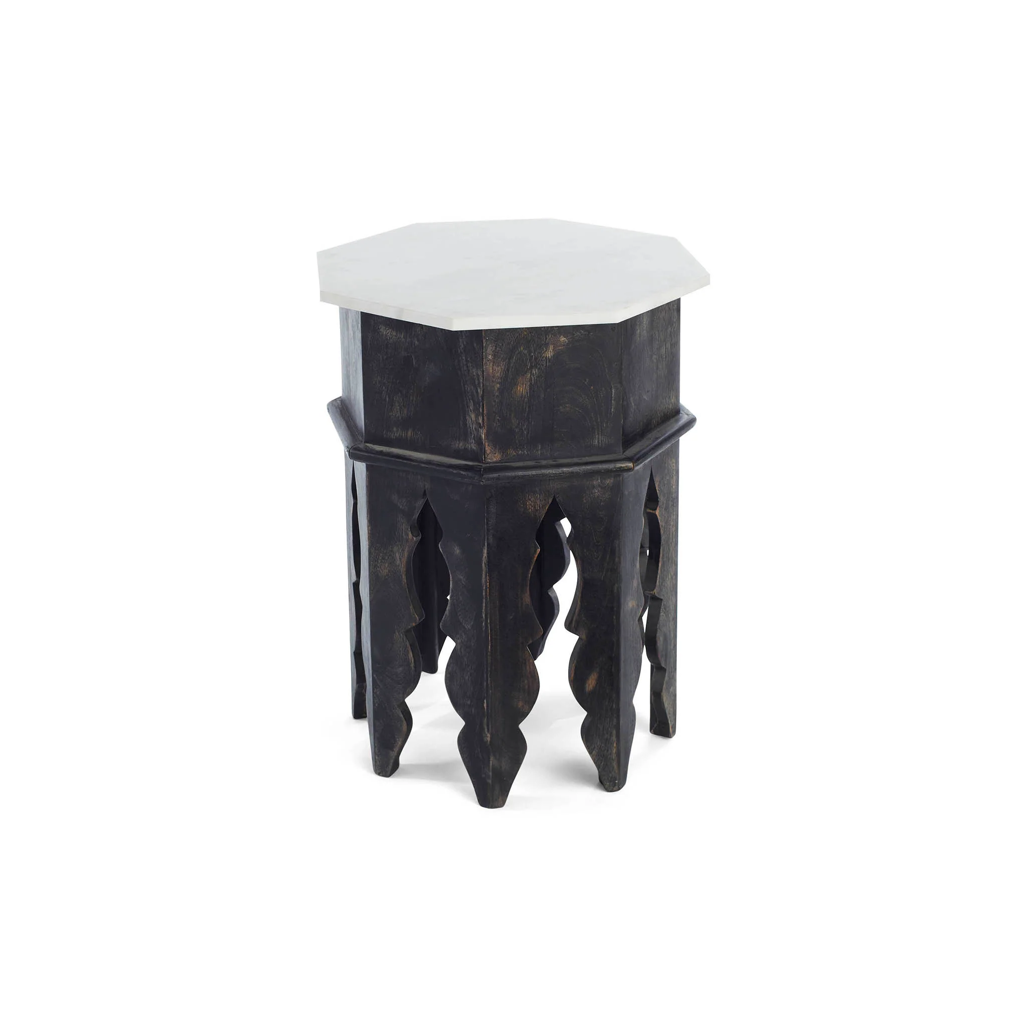 Marble and Wood Moroccan Side Table - Image 3