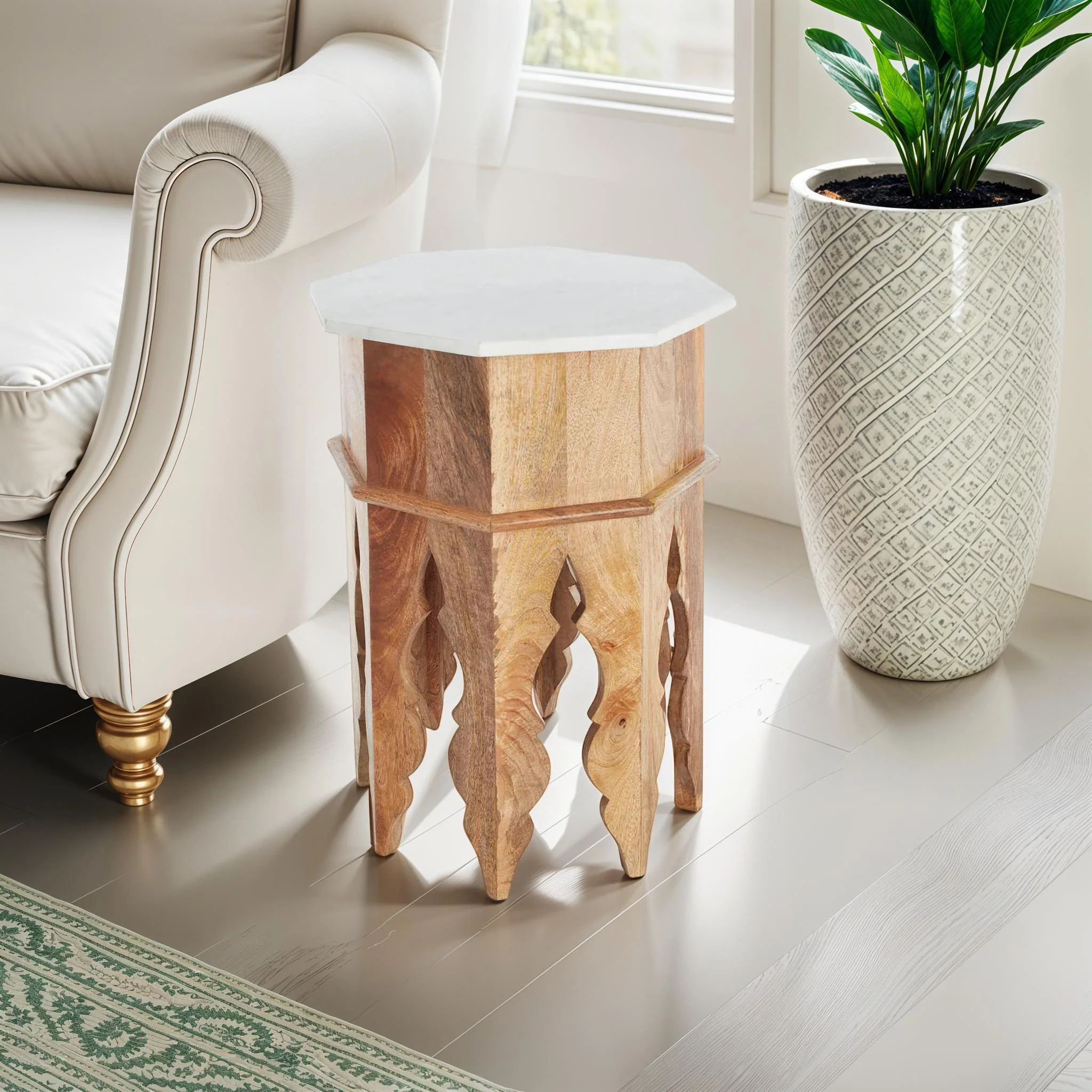Marble and Wood Moroccan Side Table - Image 6