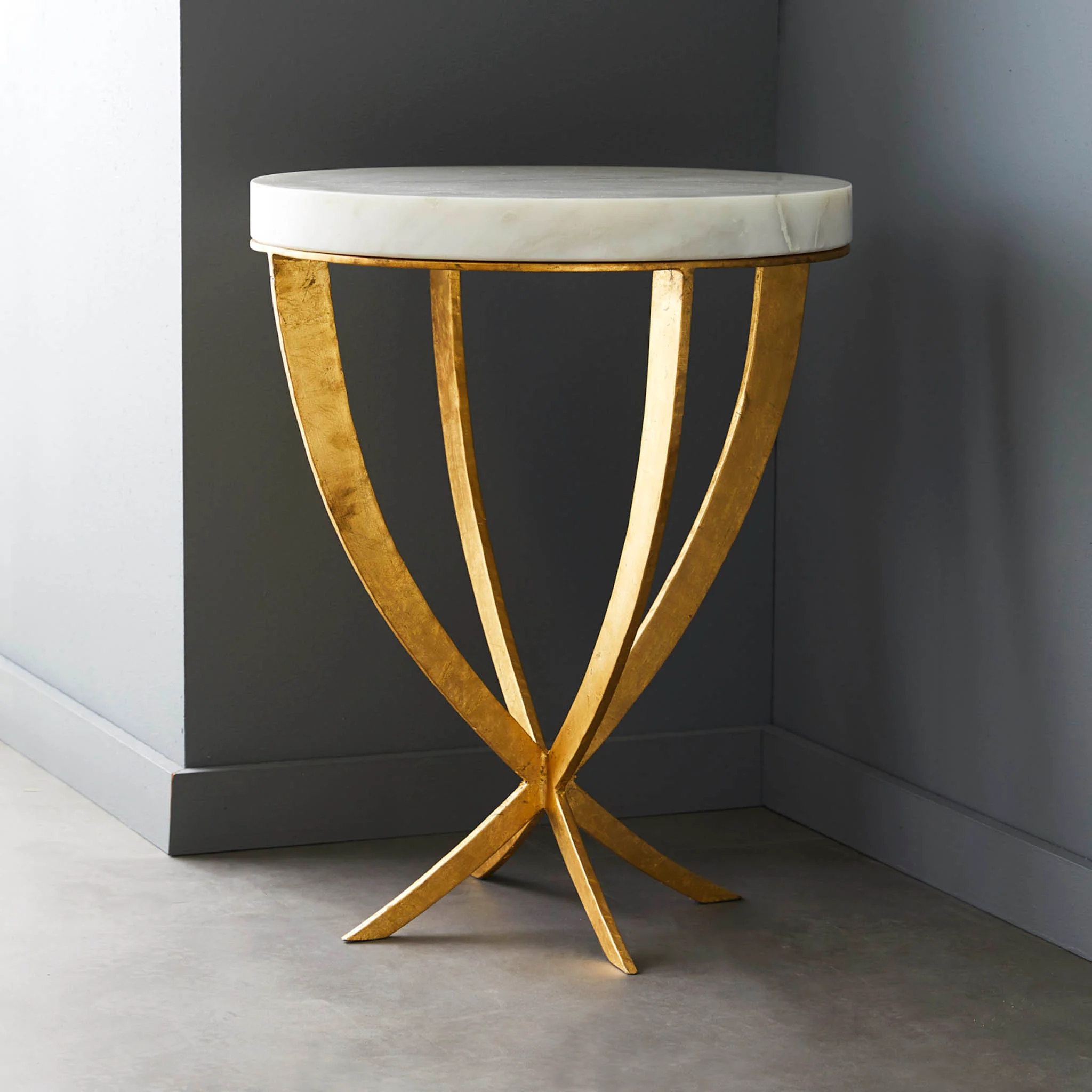 Marble & Gold Leaf Plié Side Table - Image 3
