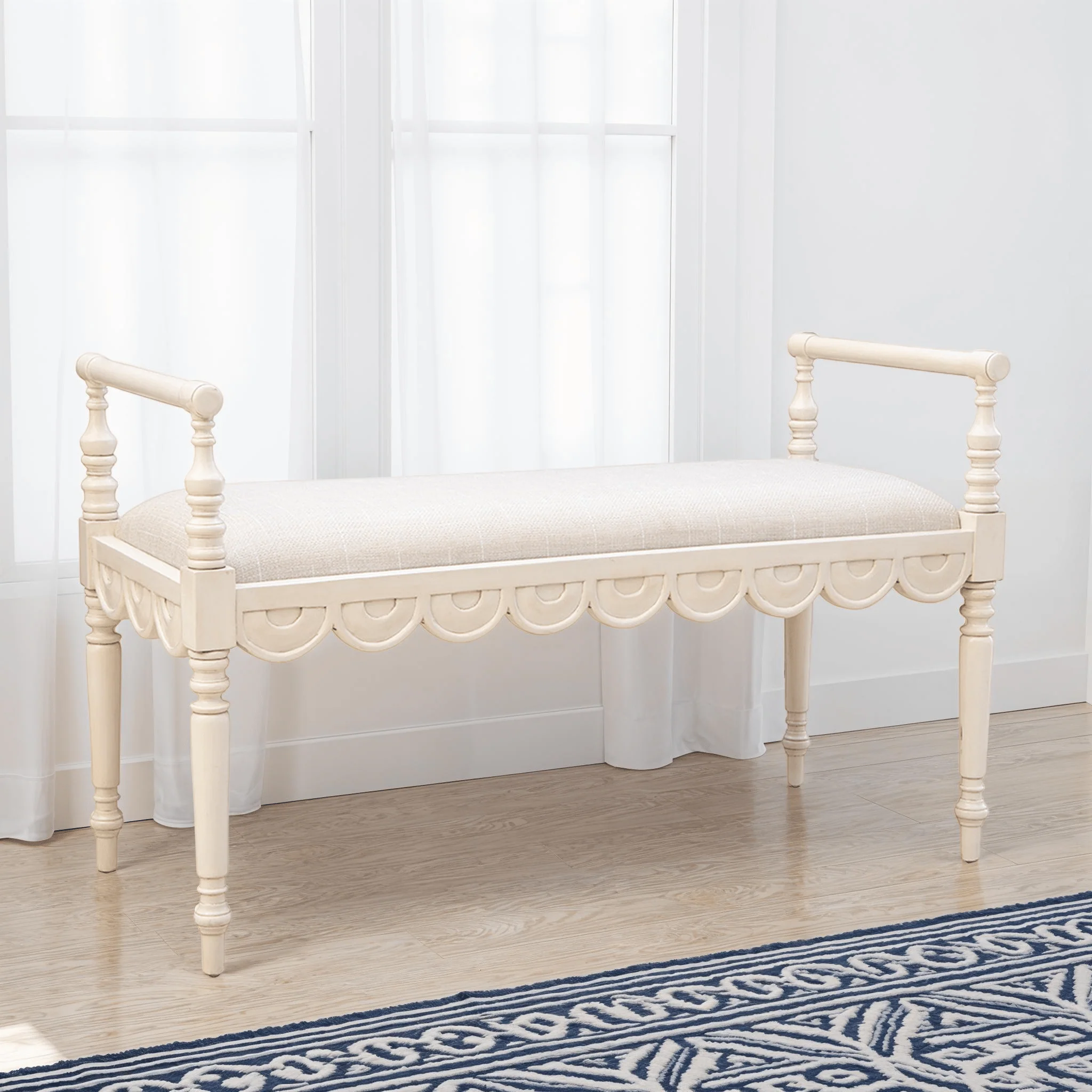 Maris Scalloped Carved Bench - Image 11