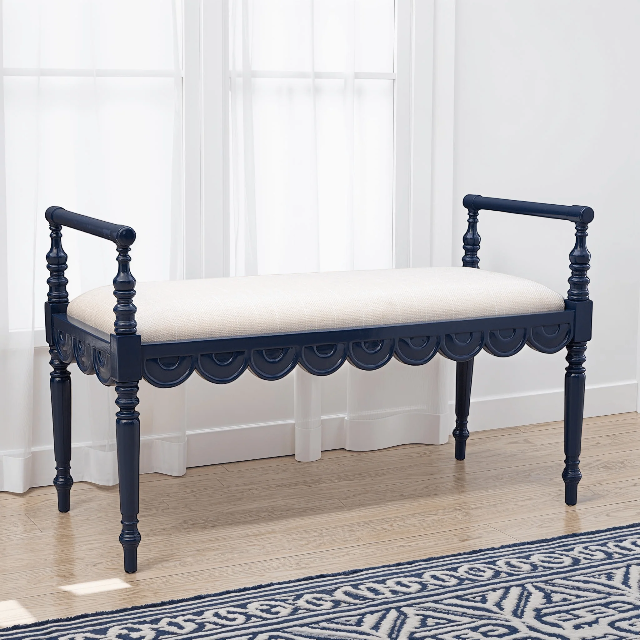Maris Scalloped Carved Bench - Image 2