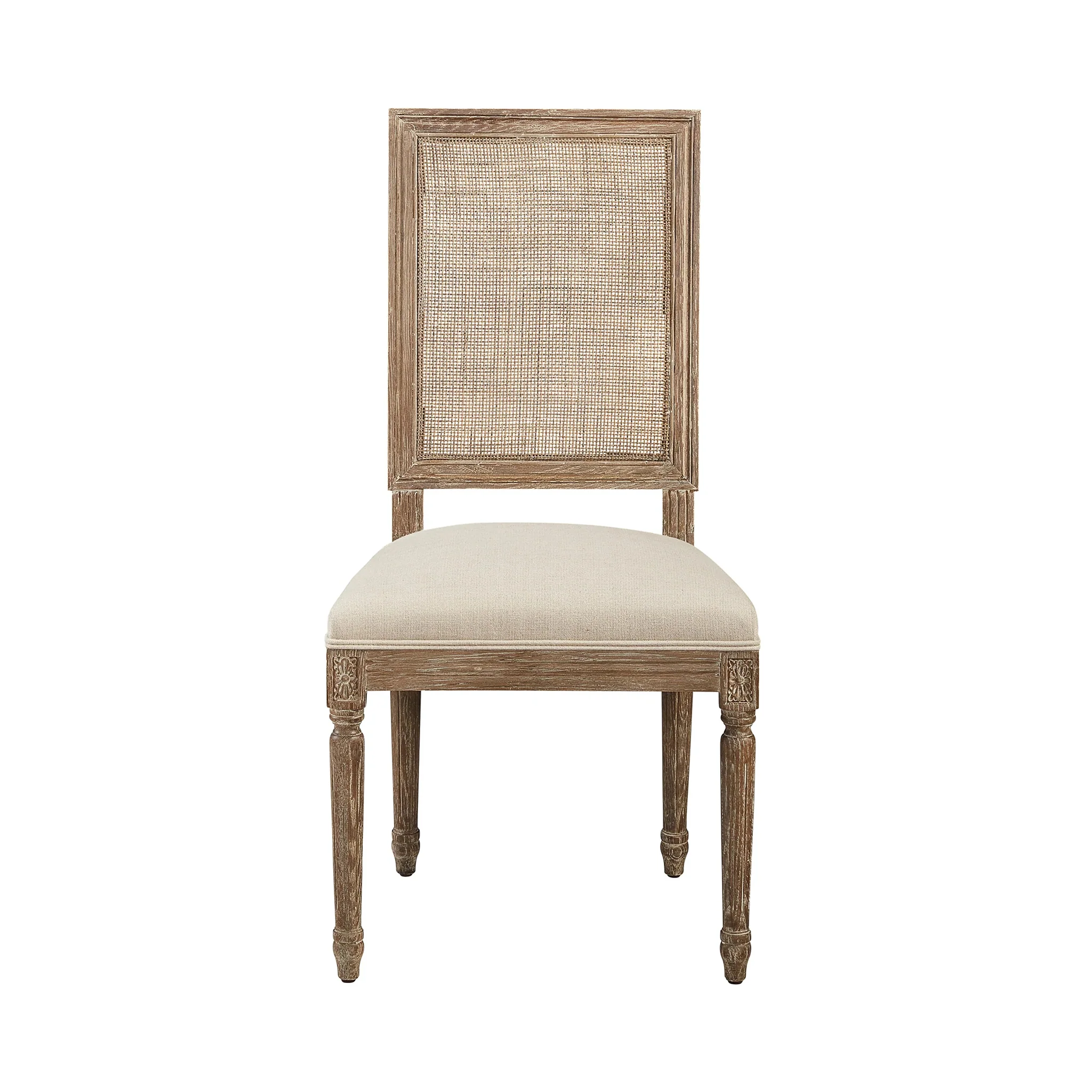 Rattan Back Linen and Oak Dining Chair - Set of 2 - Image 3