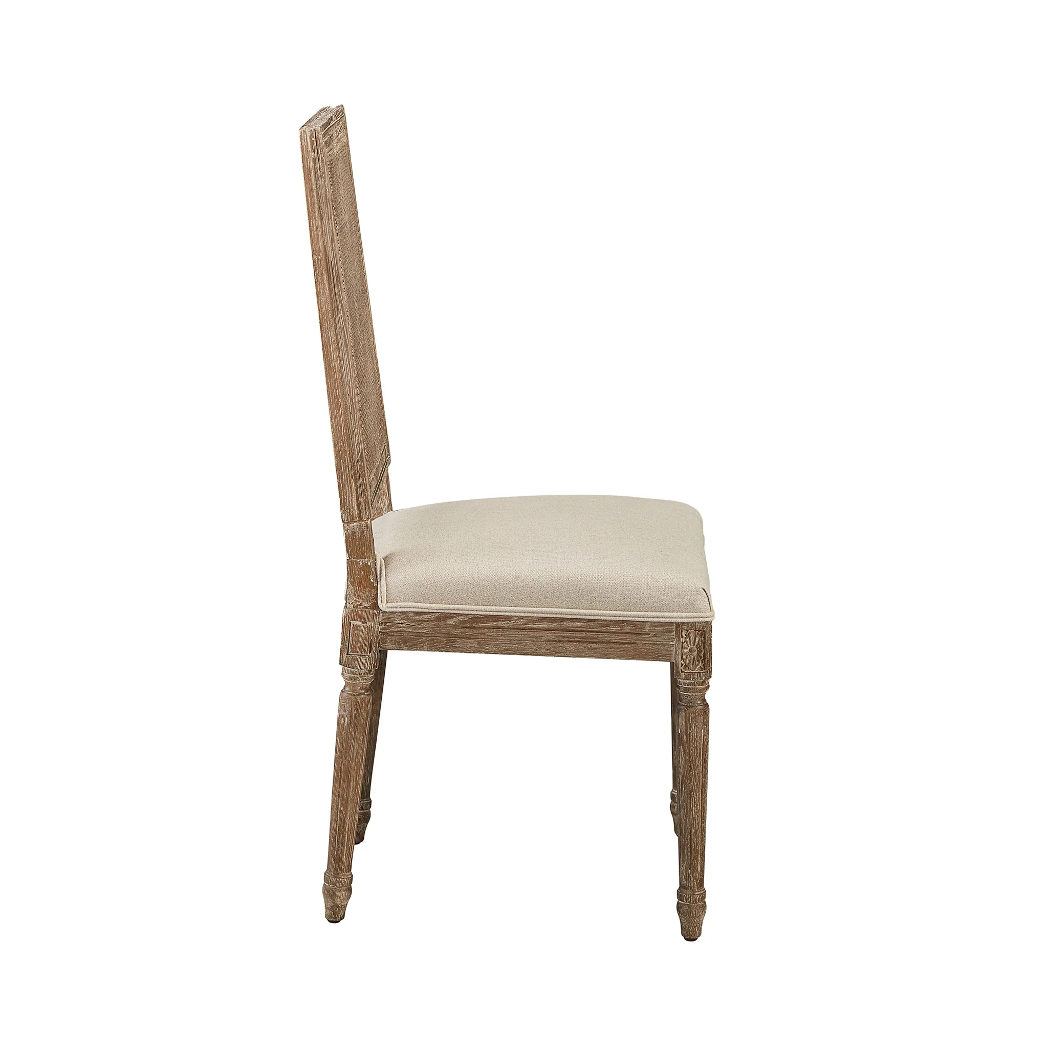 Rattan Back Linen and Oak Dining Chair - Set of 2 - Image 4