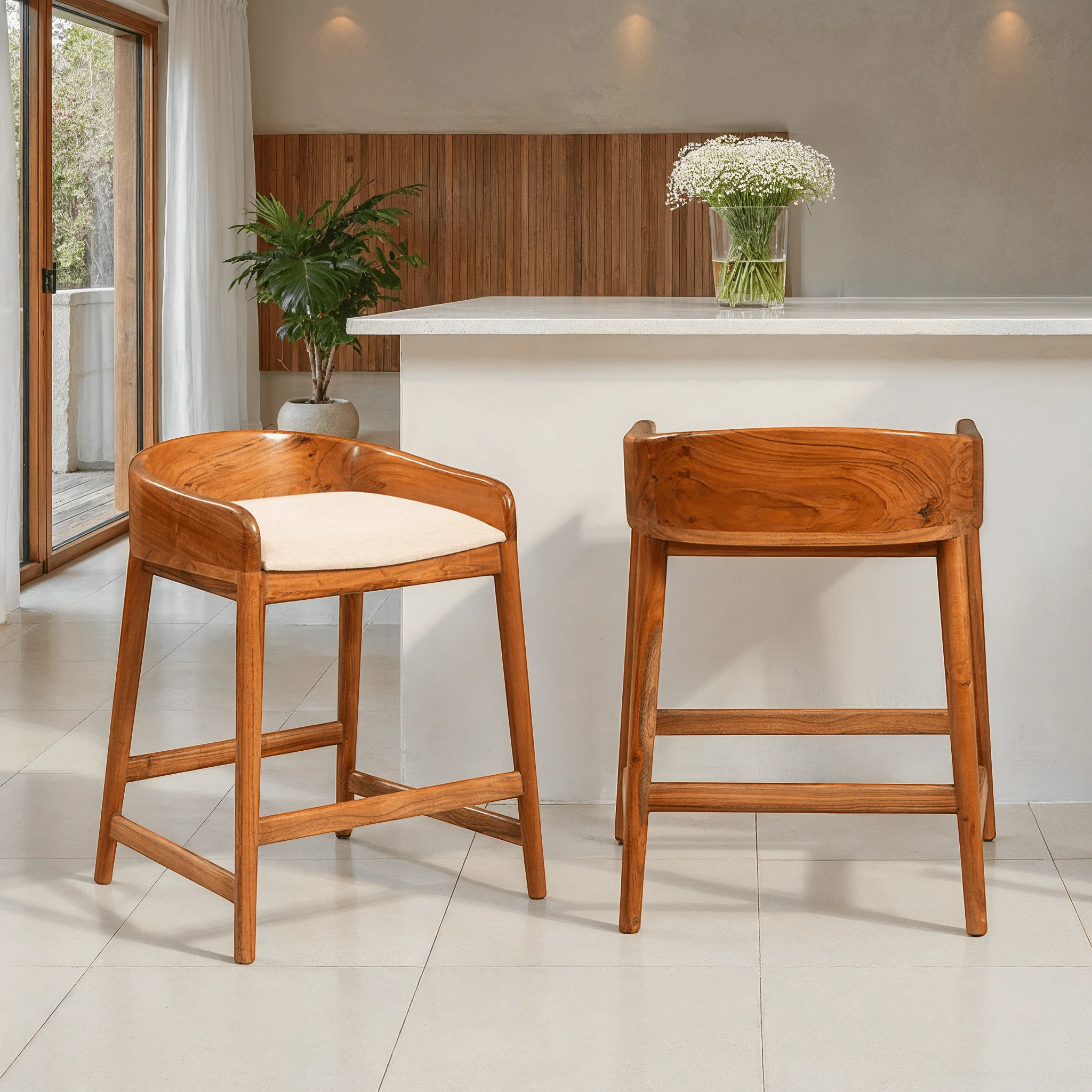 Ravello Teak Upholstered Barstool - Image 2