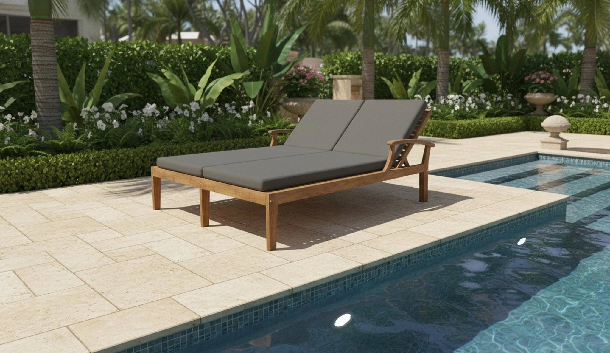 Solivane Teak Double Sunlounger - Image 8
