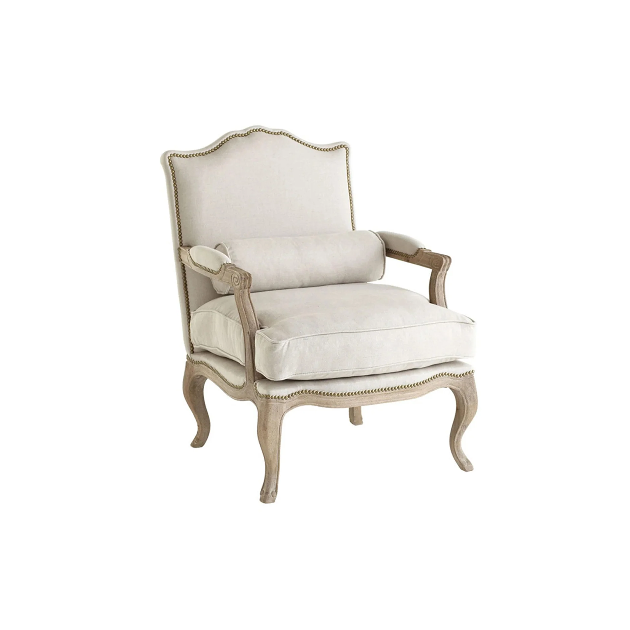 Natural Linen Studded Lounge Armchair - Image 2