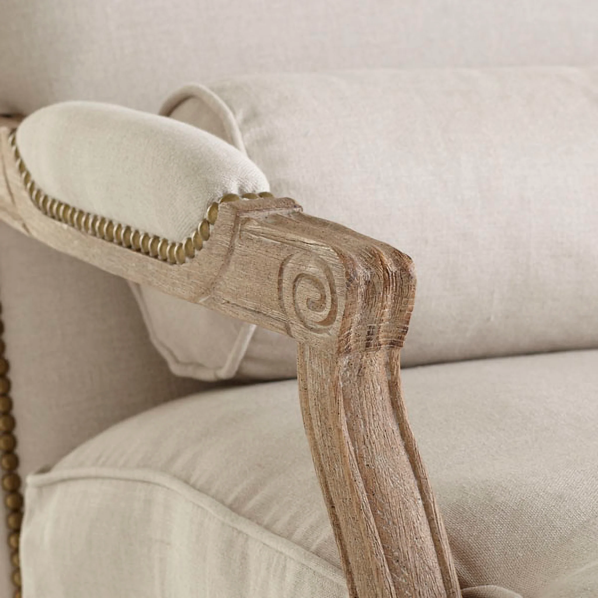 Natural Linen Studded Lounge Armchair - Image 6