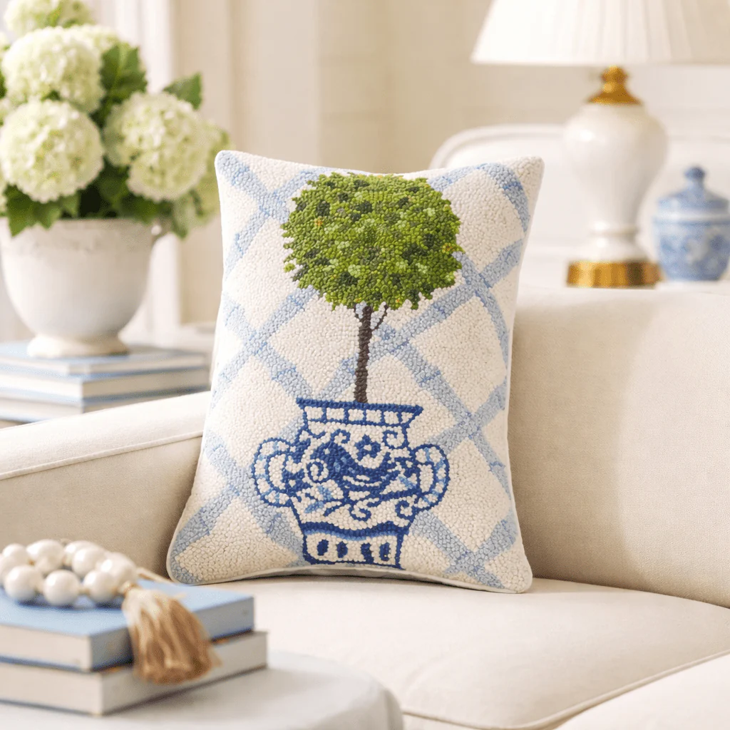 Tall Topiary and Chinoiserie Pot Hooked Pillow - Image 2