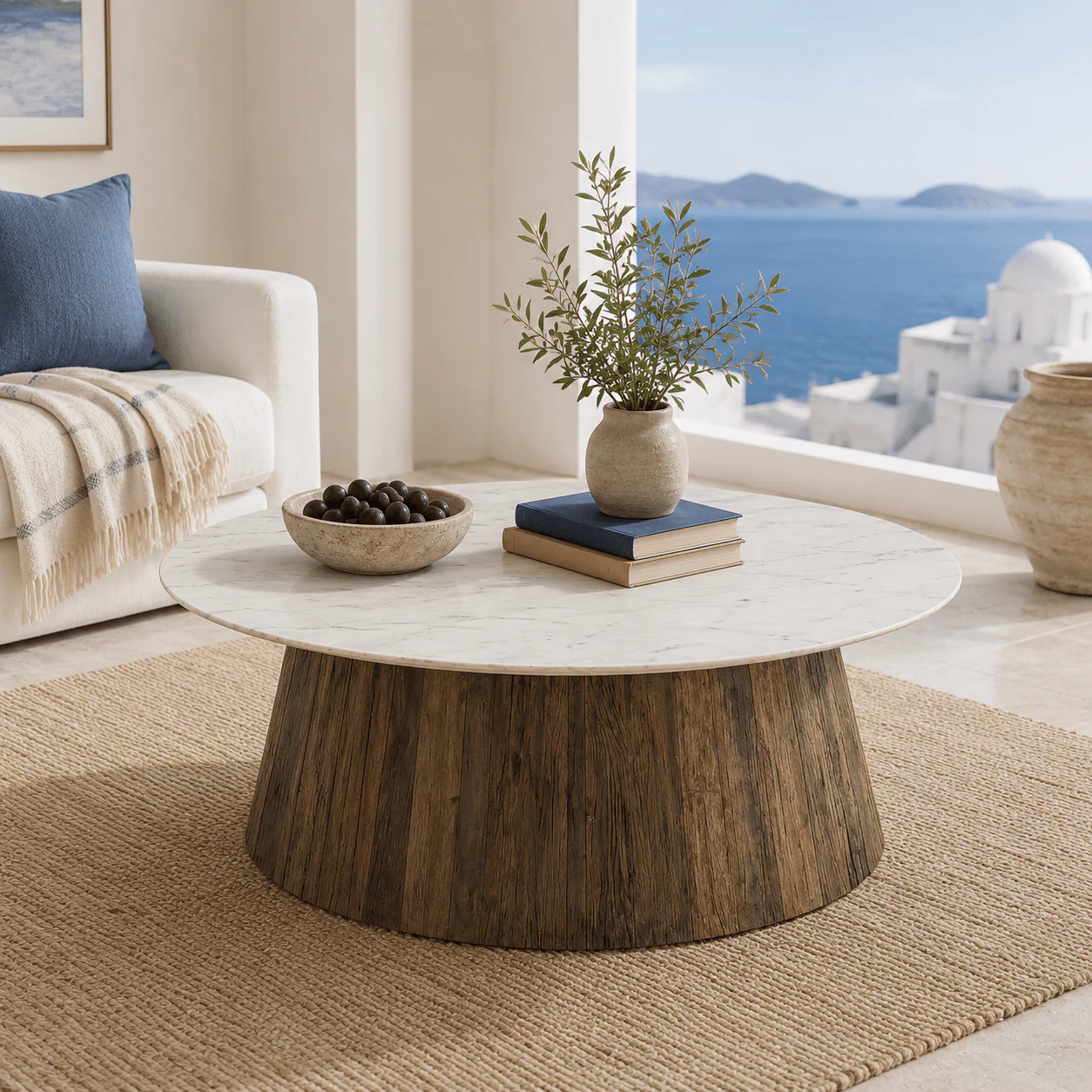Theron Reclaimed Wood Marble Coffee Table