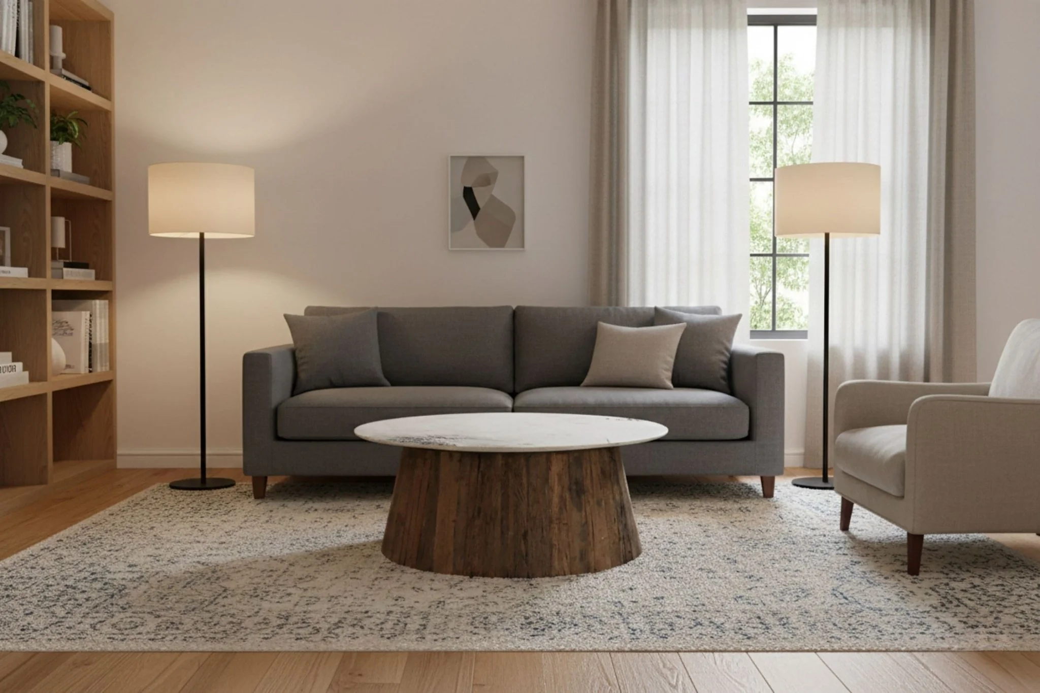 Theron Reclaimed Wood Marble Coffee Table - Image 3
