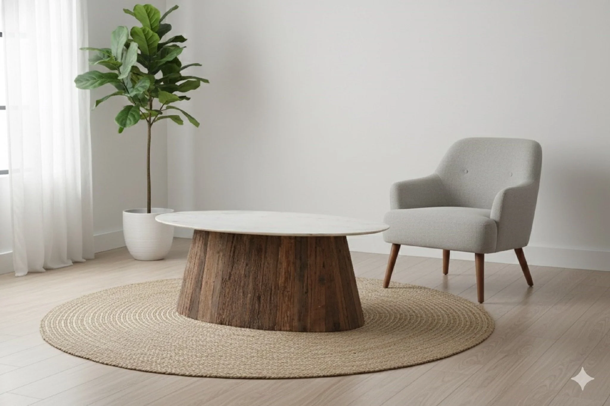 Theron Reclaimed Wood Marble Coffee Table - Image 4