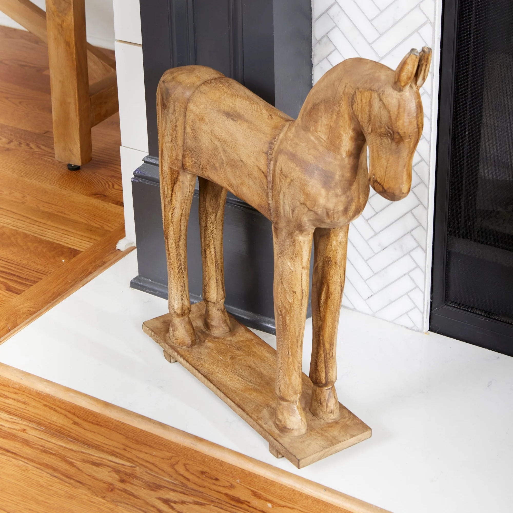 Hand-Carved Trojan Horse on Stand - Image 5