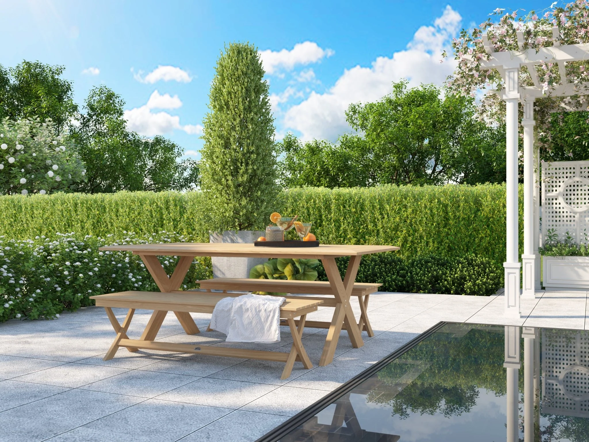 Varenne Teak Trestle Bench - Image 3
