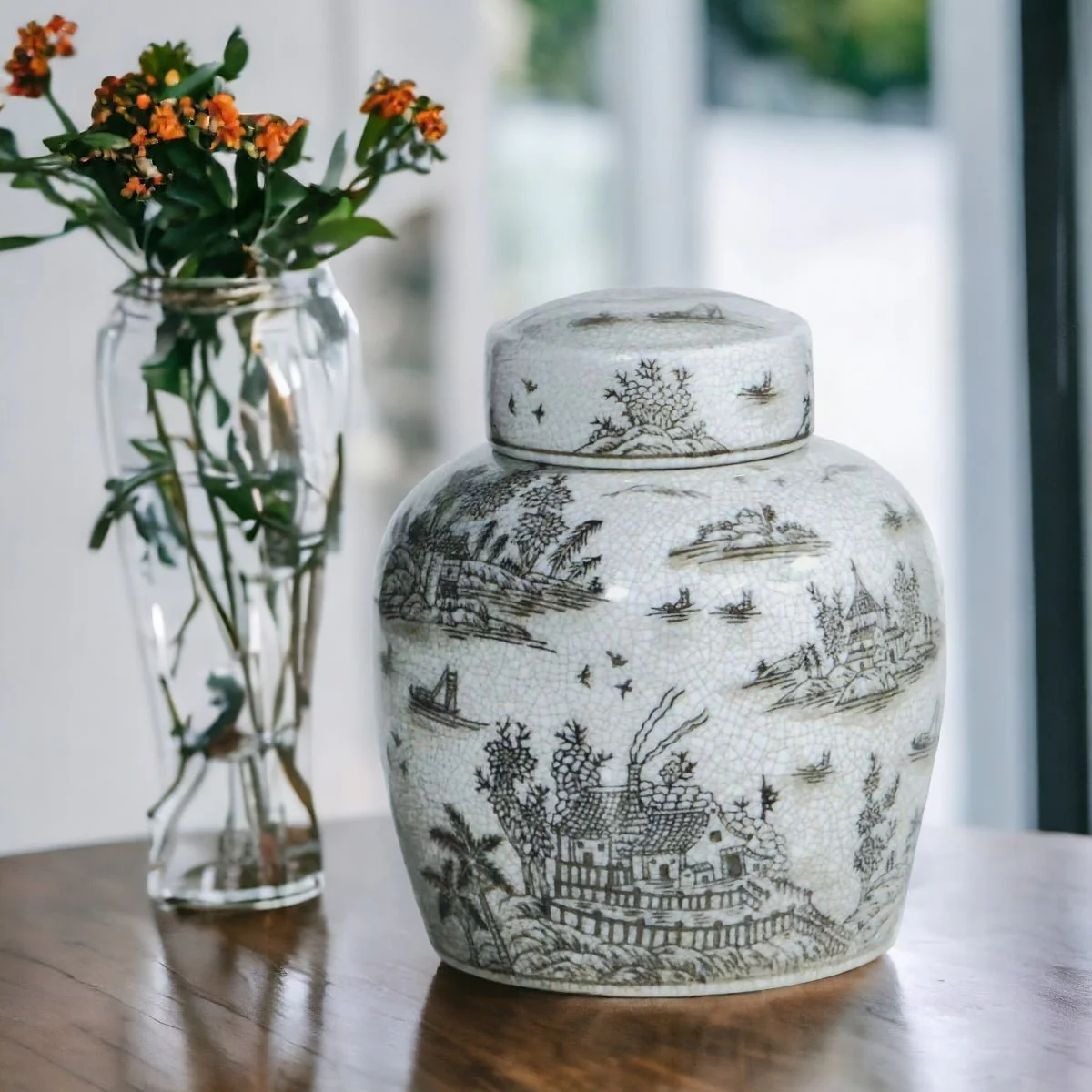 Velora Crackle Porcelain Ginger Jar